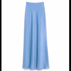 High Waisted Satin Maxi Slip Skirt - Sky Blue